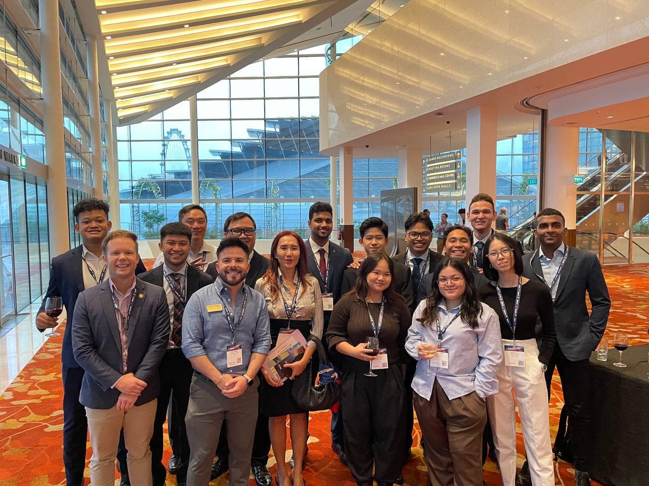The Embry-Riddle Asia Campus contingent gathers to celebrate a successful day at the recent Asia Pacific Airline Training Symposium.
