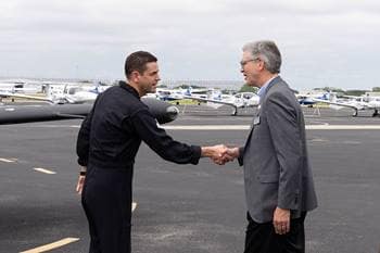 Isaacman meets with Embry-Riddle President P. Barry Butler, Ph.D., during a visit to Embry-Riddle Aeronautical University in 2022