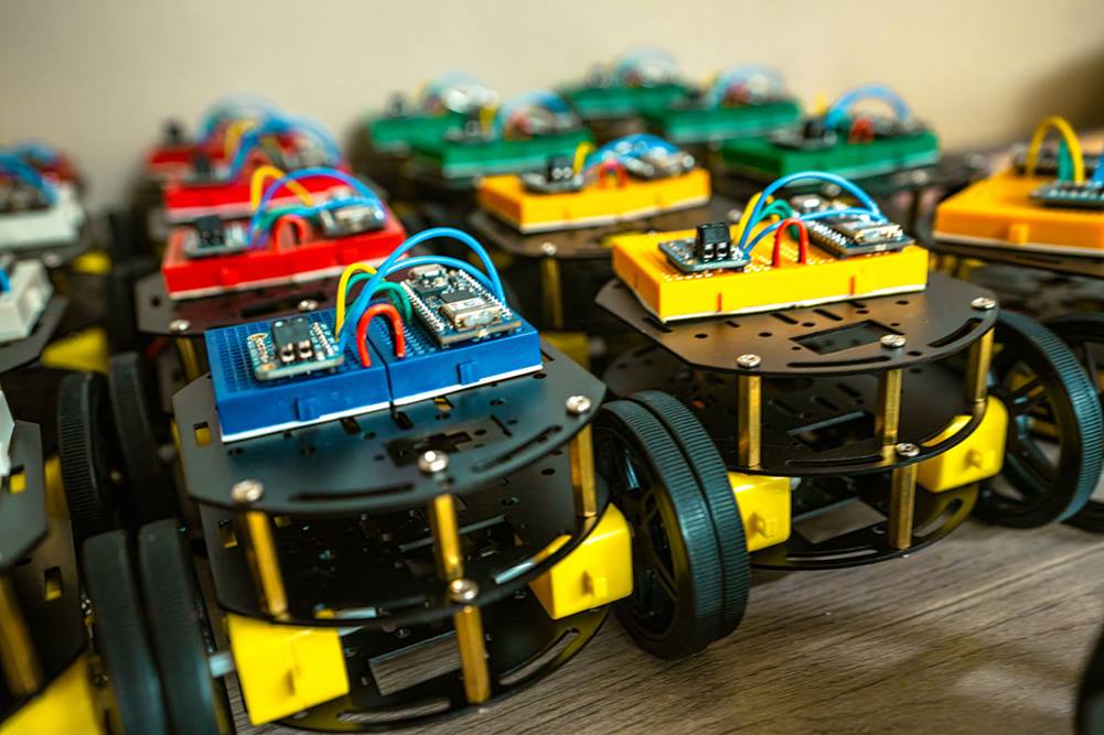 A series of robotic vehicles that make up the swarm