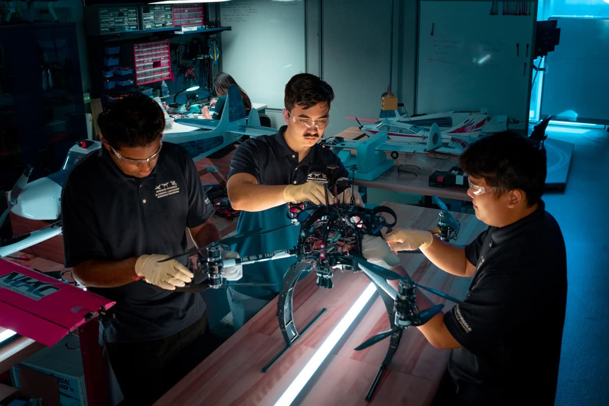 Students work on a UAS