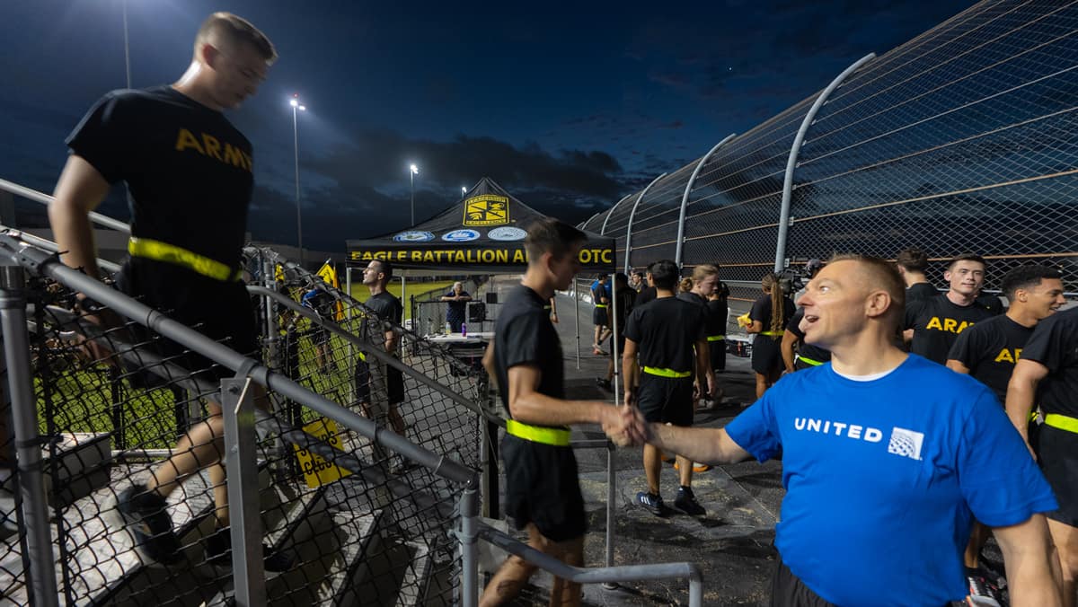 (carousel)  Almost 800 cadets and midshipmen completed a 9/11 memorial stair climb at Daytona International Speedway.