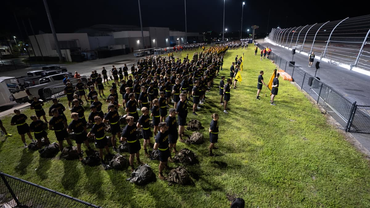 Almost 800 cadets and midshipmen completed a 9/11 memorial stair climb at Daytona International Speedway.