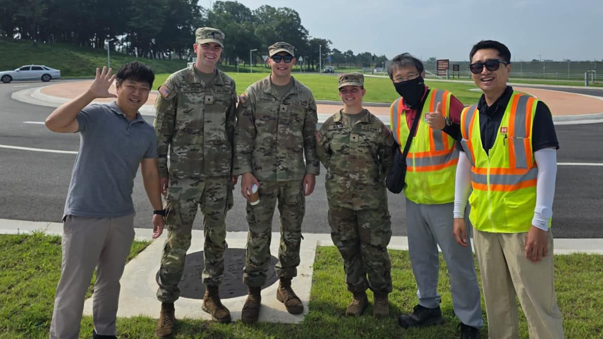 Austin Sellinger (second from left), a junior studying Aerospace Engineering, was selected for the Engineering Internship Program at Camp Humphreys, South Korea.
