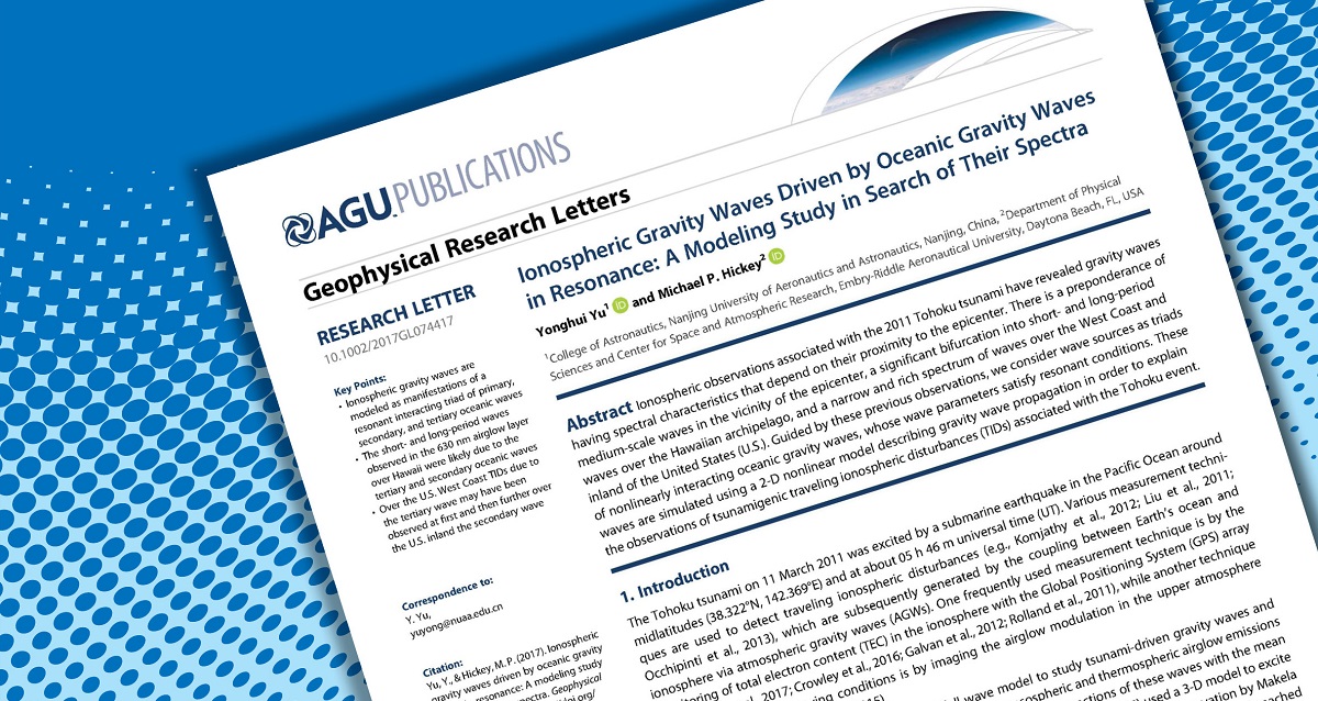 Michael P. Hickey and his former Ph.D. student Yonghui Yu studied gravity waves in the ionosphere that were driven by oceanic gravity waves following the 2011 Tōhoku earthquake.