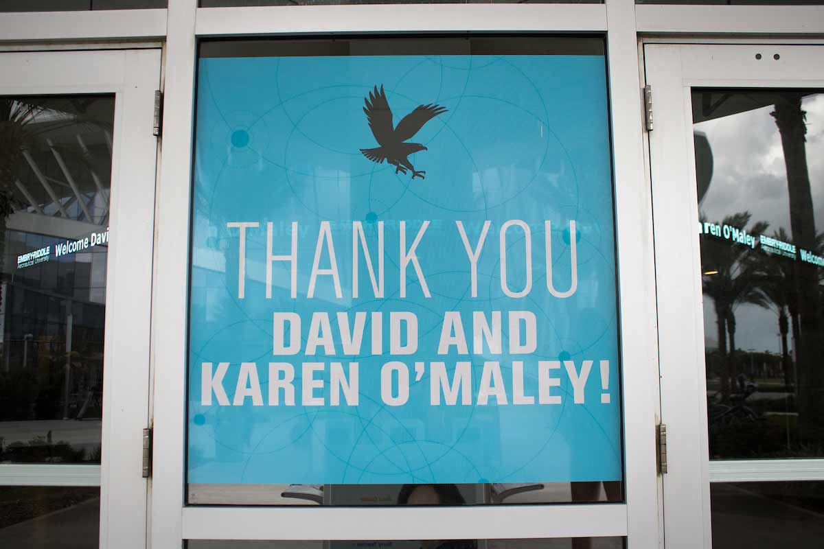 A sign thanking David B. O'Maley for his donation.