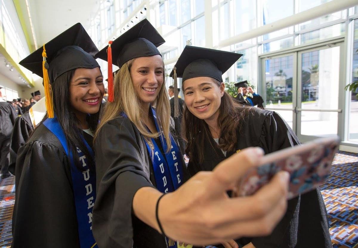 students take a photo at the Daytona Campus 2017 graduation