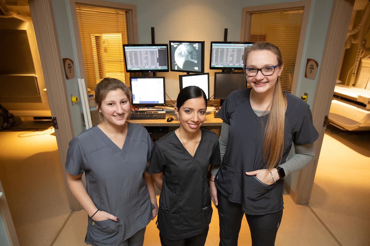 Aerospace Physiology majors Jenifer Schuman, Haleema Irfan and Morgan Ackermann conducted their clinical rotations at Advent Health, in Daytona Beach, Fla. (Photo: David Massey/Embry-Riddle)