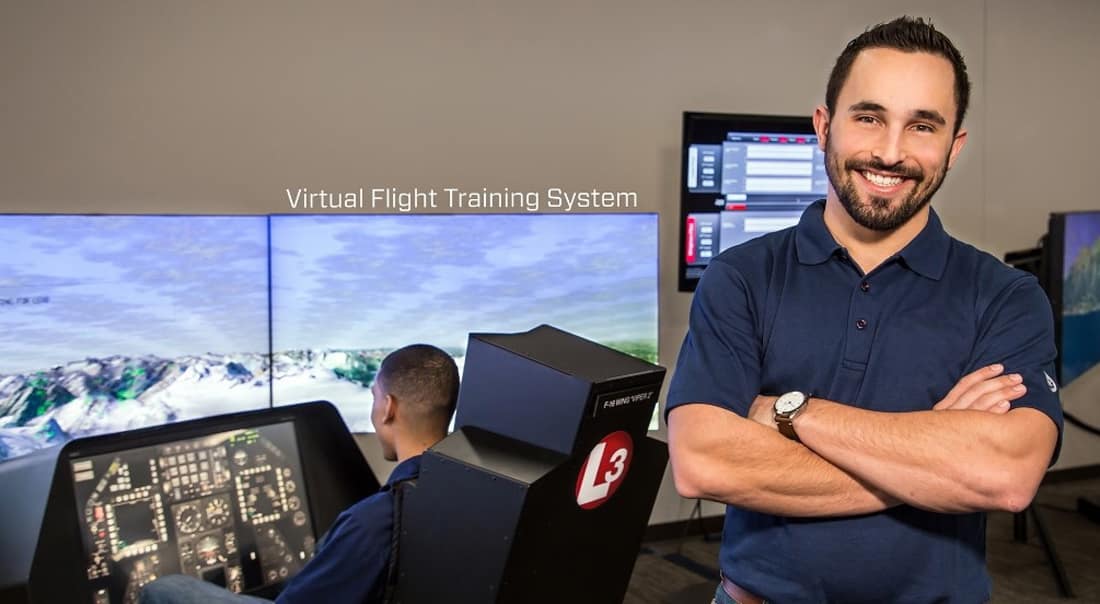 Blake Haubold in a drone lab.