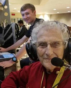 Anna Duncan (“Grammy Cracker”) put on her headphones early as her great-grandson, Adlynn, conducted pre-flight check-in.