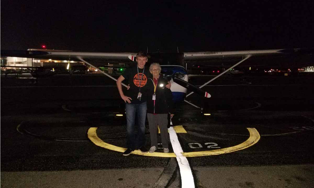 Adlynn Lay recently took his great-grandmother, “Grammy Cracker,” with him on a night flight.