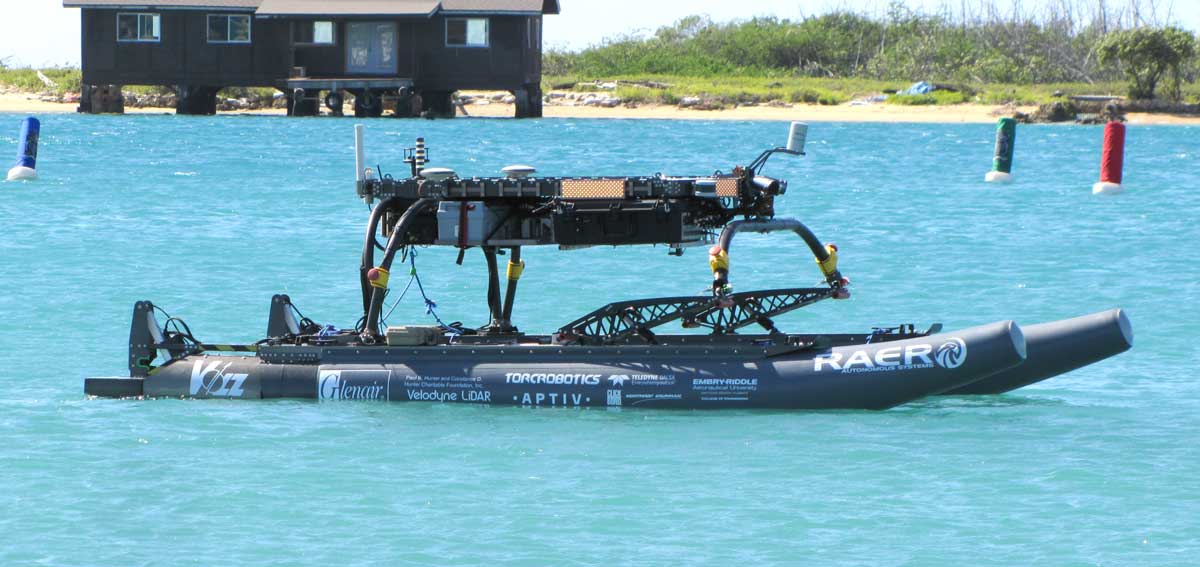 At 16 feet long, the Minion autonomous surface vessel, designed by Embry-Riddle engineers, offers sophisticated navigation and control.