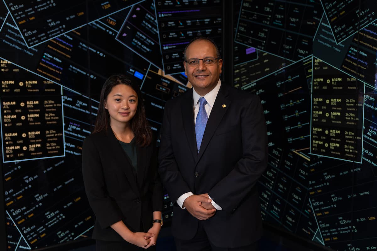 Master’s student Ching-Wen (Kelly) Huang is shown with her mentor, Embry-Riddle faculty member Dr. Ahmed Abdelghany, who has developed a new way to calibrate computer models that predict travelers’ choices, while considering capacity-constrained demand