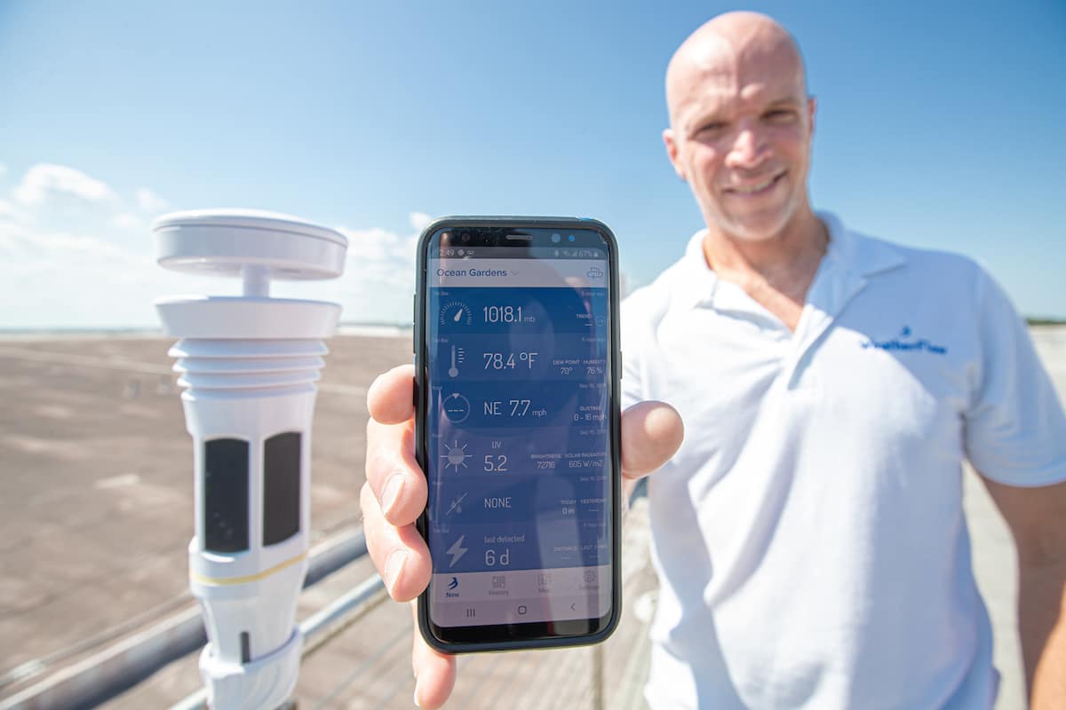 WeatherFlow Inc.’s Tempest weather system delivers real-time data in a smart phone app. (Photo: Embry-Riddle/David Massey)