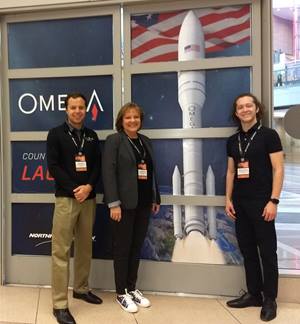 Embry-Riddle students Max Cannon and Noah Eudy with professor of Management and Marketing Janet Tinoco. 