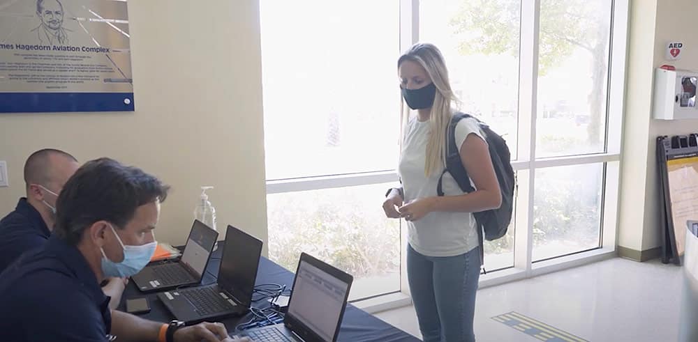 Student checks in at the Embry-Riddle Flight Line.