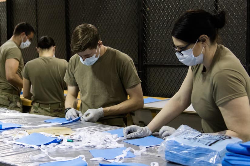 Embry-Riddle alumnus Jeremy Vann is putting skills learned in the Master of Science in Aviation and Aerospace Sustainability program to good use, manufacturing surgical masks for a military hospital. (Photo: U.S. Department of Defense)
