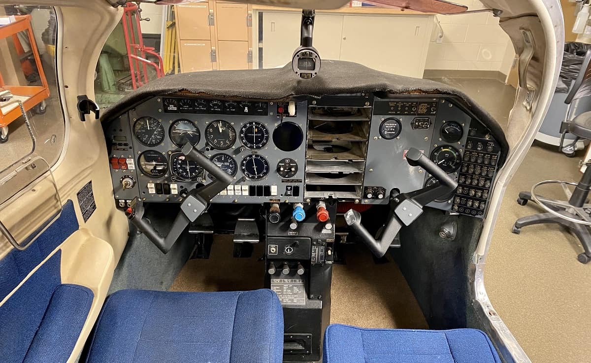 A retired aircraft, cut in half to expose the cockpit, is available to aviation students to practice engine pre-checks in a mixed-reality environment, which offers enhanced safety, efficiency and accessibility. (Photo: Embry-Riddle/Chris Piccone)