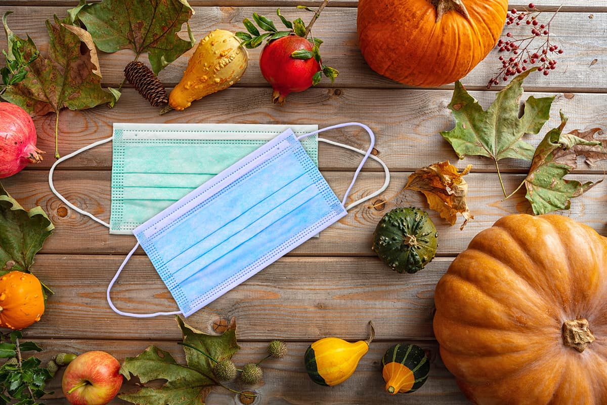 medical masks on a thanksgiving table