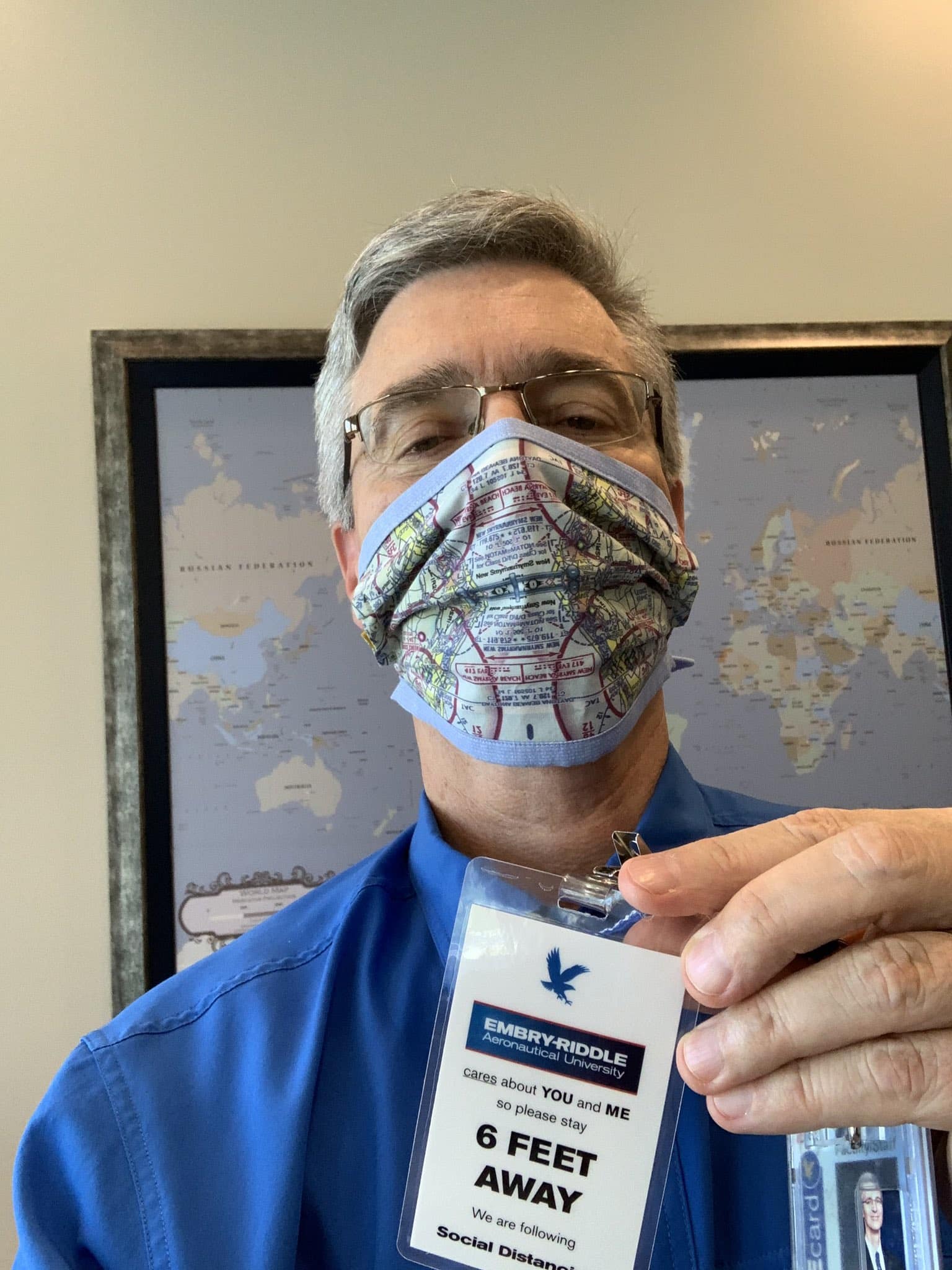 Dr. P. Barry Butler wearing an aviation face mask.