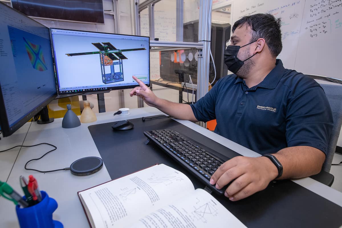 Graduate student Ankit Rukhaiyar serves as co-lead on the project to develop the solar-powered CubeSat prototype. (Photo: Embry-Riddle/David Massey)