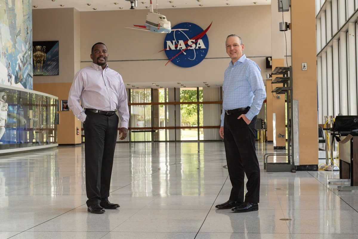 Embry-Riddle alumnus Sean Fuller says today’s students can absolutely follow in his footsteps at NASA, as he and many other fellow Eagles have done. Fuller (’96), international partner manager for NASA’s Gateway program, is shown here (right) with colleague Tremayne Days (’98, left), Gateway’s Safety and Mission Assurance Manager.