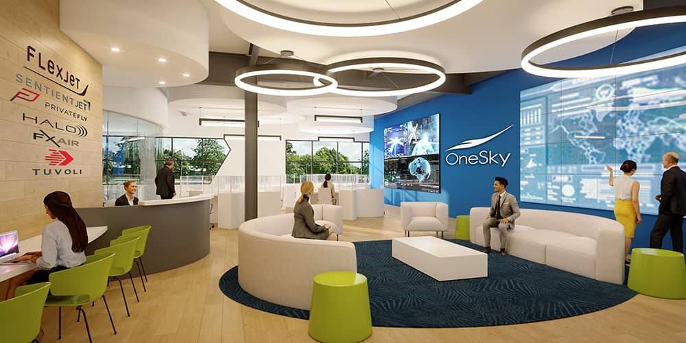 This illustration depicts the OneSky Flight Innovation Center’s five-fold expansion of space and student programming at Embry-Riddle’s Research Park.