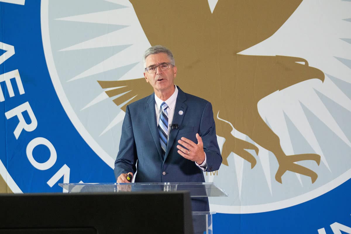 Embry-Riddle President P. Barry Butler broadcast his annual State of the University address virtually to the entire Eagle community Friday, Aug. 20. (Photo: Embry-Riddle/David Massey)