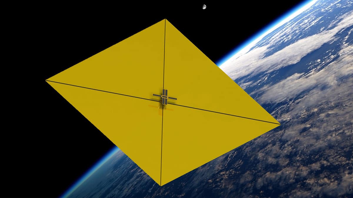 A solar-powered sail that deploys during its orbit around the Earth in order to catch space debris is pictured here. (Photo: Embry-Riddle)