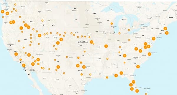 a map that illustrates the number of drone flights the Worldwide Campus has conducted across the United States.