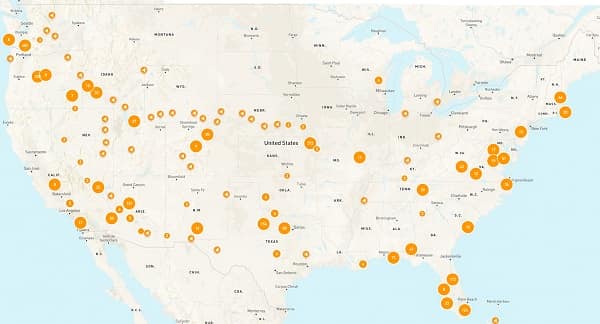 a map that illustrates the number of drone flights the Worldwide Campus has conducted across the United States.