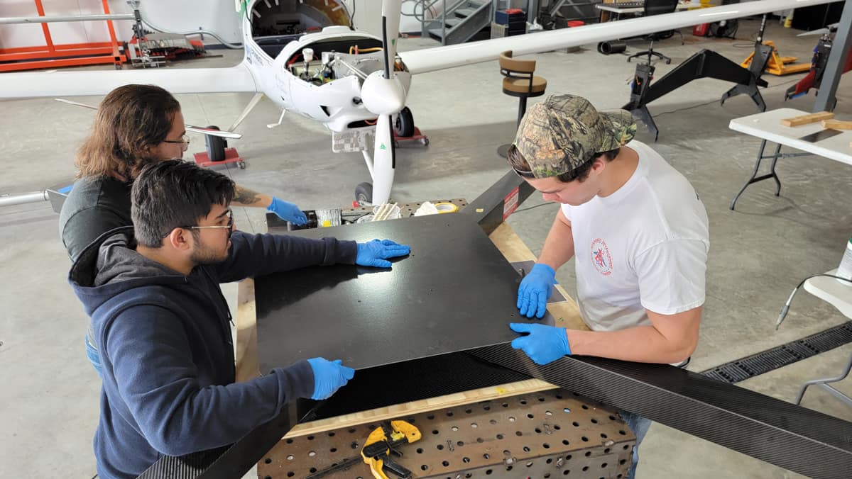 Students work on a UAS