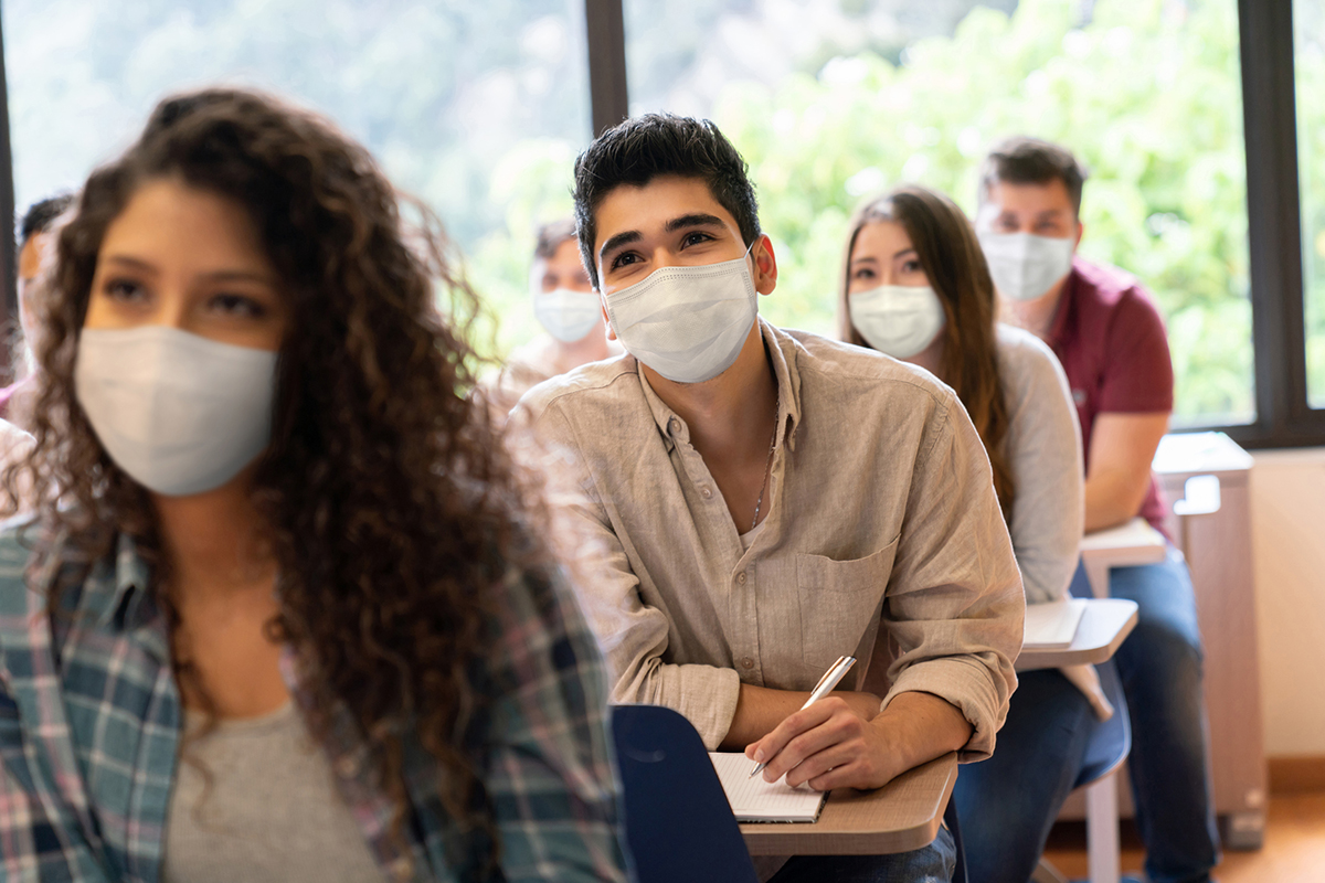 students wearing class in masks