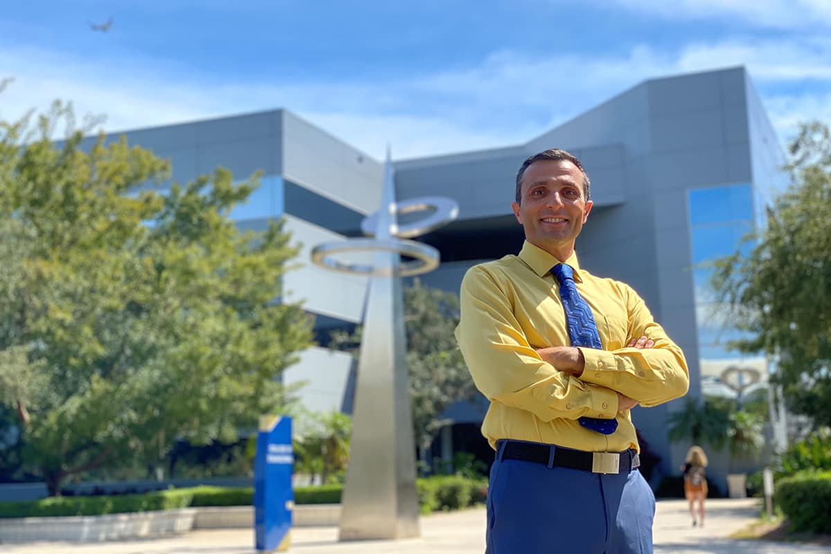 Aerospace Engineering professor Riccardo Bevilacqua is leading the research on Embry-Riddle’s Daytona Beach Campus, with help from graduate student Katharine Larsen. (Photo: Embry-Riddle/David Massey)