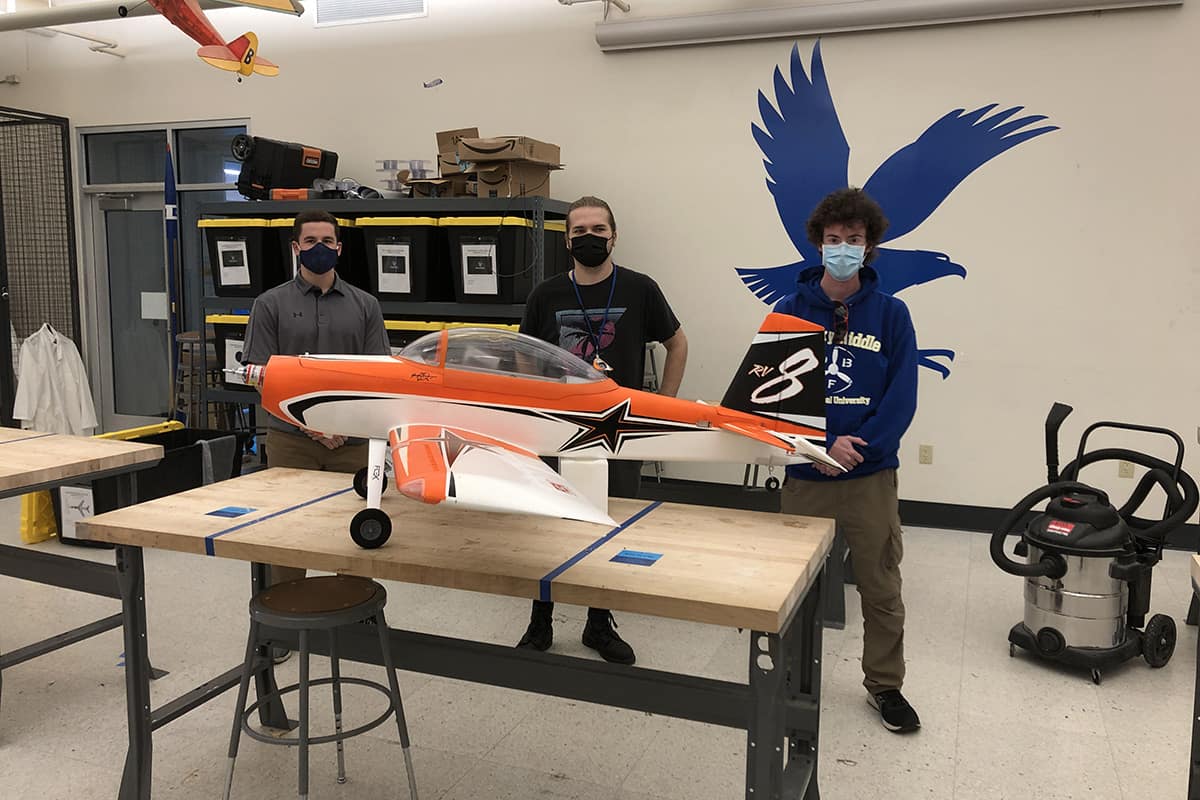 Undergraduate students Joseph Ayd and Todd Martin assist master’s student Robert Moore in the project. (Photo: Robert Moore)