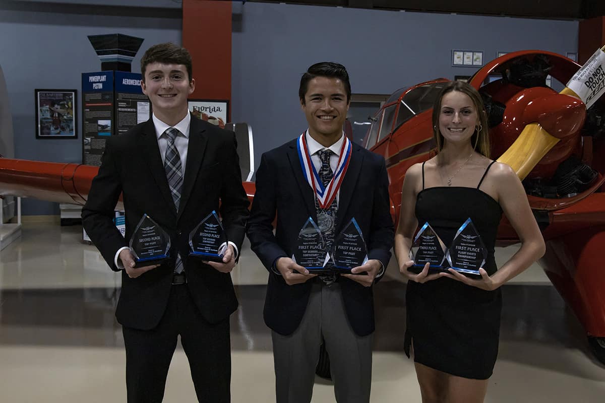 Eagles Flight Team student-pilots Chris Shields, James Hanover and Ann Marie Petrone were the three top-scoring individuals at the recent SAFECON Regional Championship, which Embry-Riddle won in dominant fashion. (Photos: Sean Stoltz)