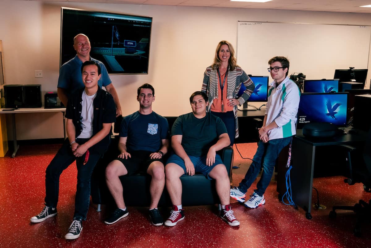 A team of Simulation, Science, Games and Animation students at Embry-Riddle, led by Program Chair Derek Fisher and assistant professor Dr. Michelle Hight, are developing an augmented-reality program to help train future aviators. (Photos, taken before masking guidelines were implemented: Embry-Riddle/Connor McShane)