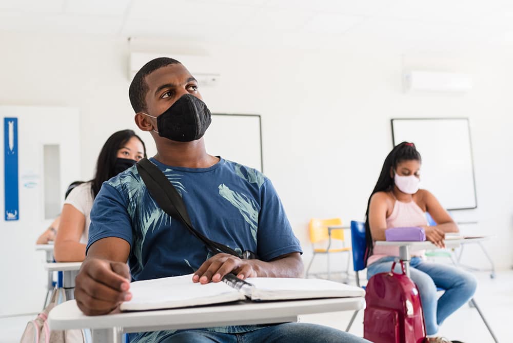 Students wear masks in a classroom