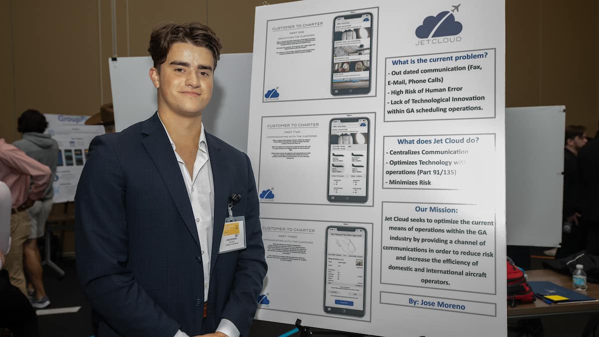 Entrepreneurs pitch their ideas to judges during the TREP Expo, inside the event center of the Mori Hosseini Student Union on Embry-Riddle’s Daytona Beach Campus, Nov. 18, 2021. Jose Moreno’s Jet Cloud earned the People’s Choice Award.