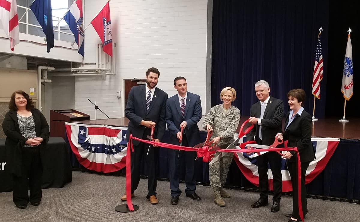 Microsoft representatives, military members and Embry-Riddle Aeronautical University’s Worldwide Chancellor Dr. John R. Watret cut the red ribbon for the MSSA at JBSA-Fort Sam Houston Military & Family Readiness Center.